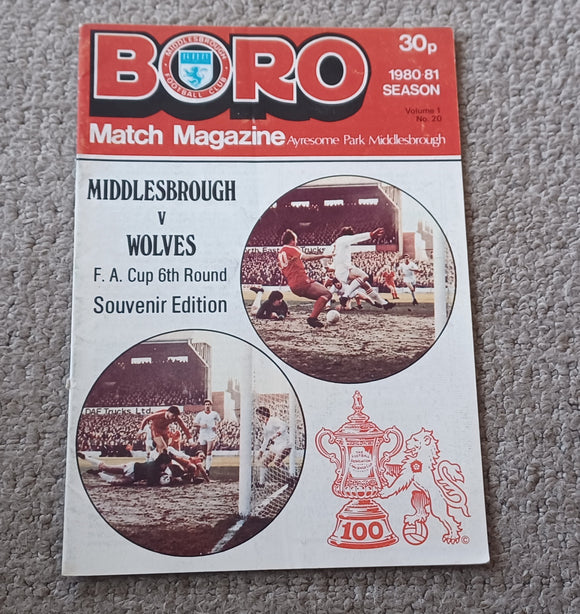 Middlesbrough v Wolves FA Cup 6th rd 1980/81
