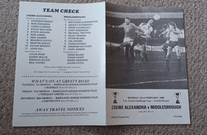 Crewe v Middlesbrough FA Youth Cup 4th Rd 1987/8