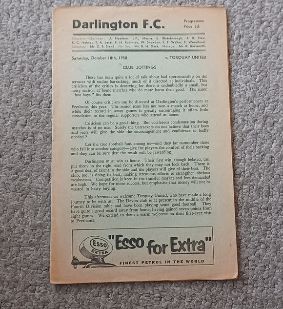 Darlington v Torquay Utd 1958/9