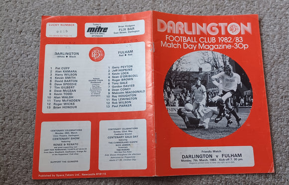 Darlington v Fulham Friendly 1982/3