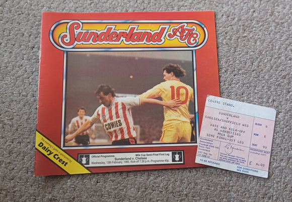Sunderland v Chelsea 1984/5 League cup semi final + match ticket
