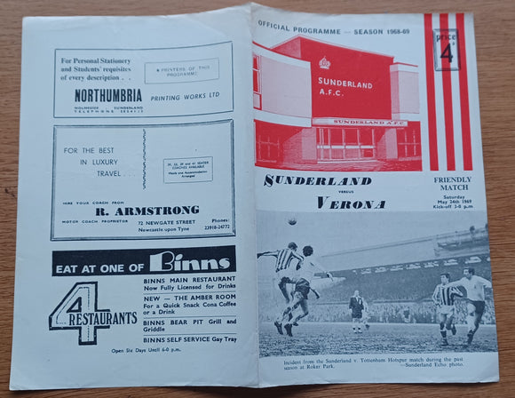 Sunderland v Verona (Italy) 1968/9 Friendly