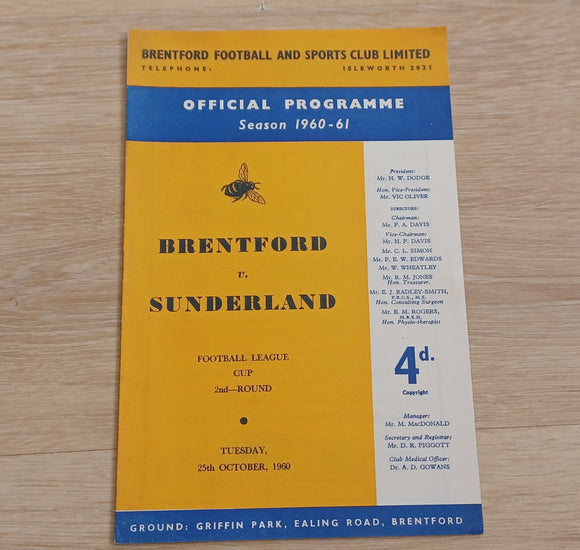 Brentford v Sunderland FLC 1960/1