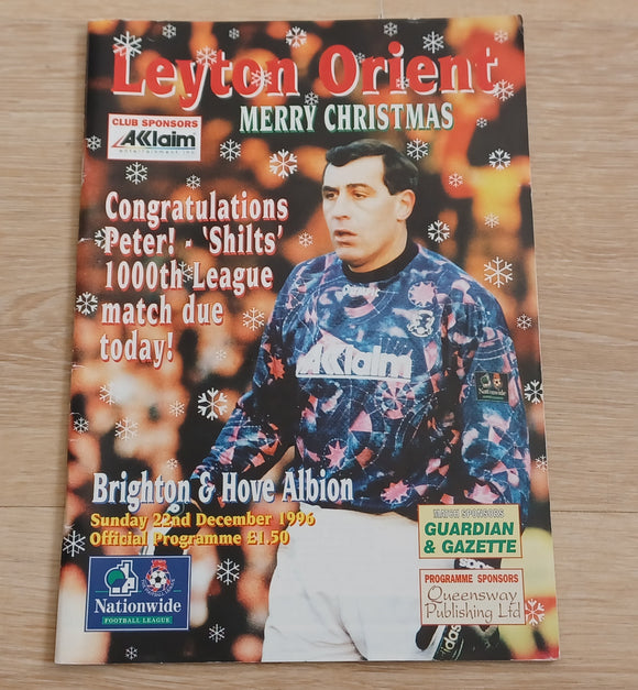 Leyton Orient v Brighton 1996/7 Peter Shiltons 1000th match