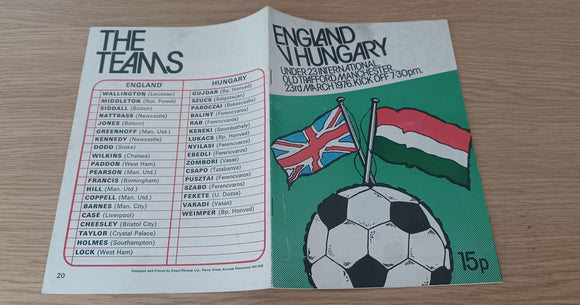 England v Hungary U23 1976