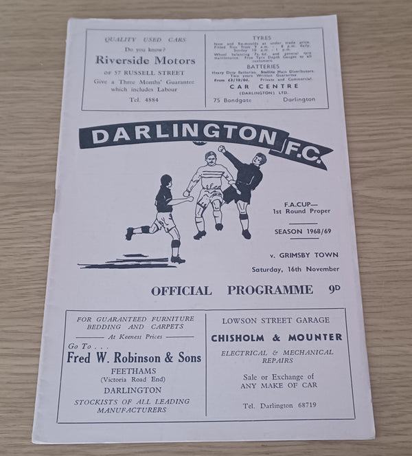 Darlington v Grimsby Town 1968/9 FA Cup 1st Rd