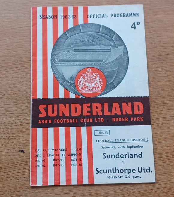 Sunderland v Scunthorpe Utd 1962/3