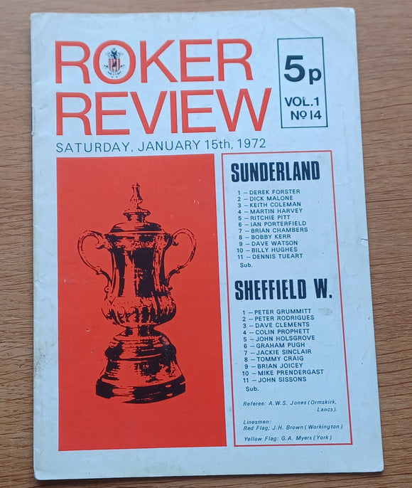 Sunderland v Sheffield Wednesday 1971/2 FA Cup 3rd Round.