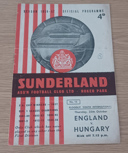 England v Hungary 1956/7 Youth International At Roker Park