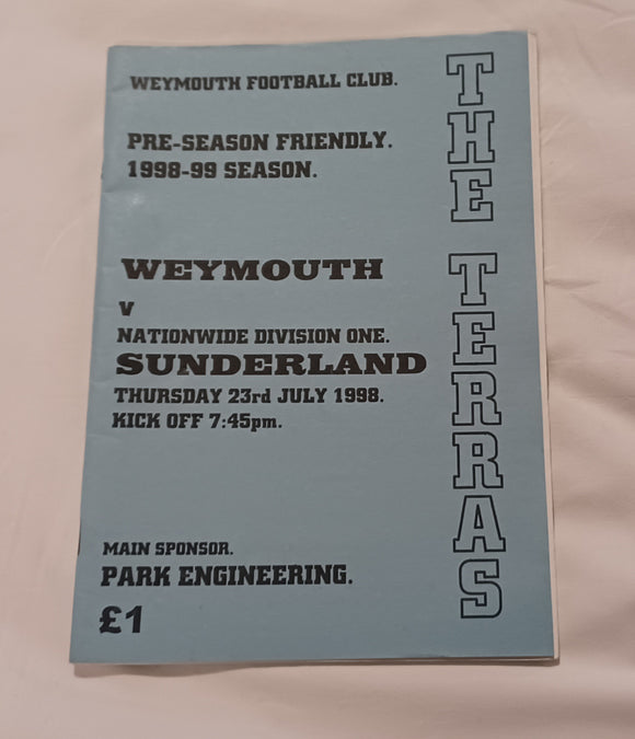Weymouth v Sunderland Pre Season 1998/9