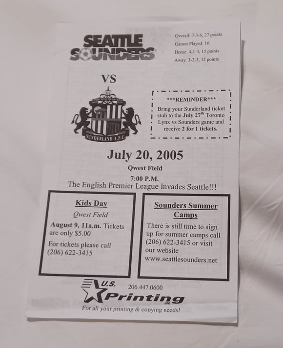 Seattle Sounders v Sunderland Pre Season 2005/6