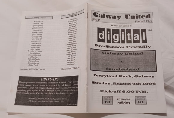 Galway United v Sunderland Pre Season 1996/7