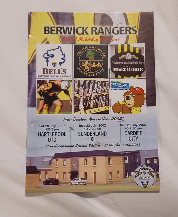 Berwick Rangers v Sunderland Hartlepool & Cardiff City 2002/3