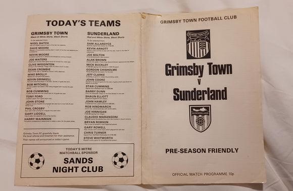 Grimsby Town v Sunderland Pre Season 1980/1