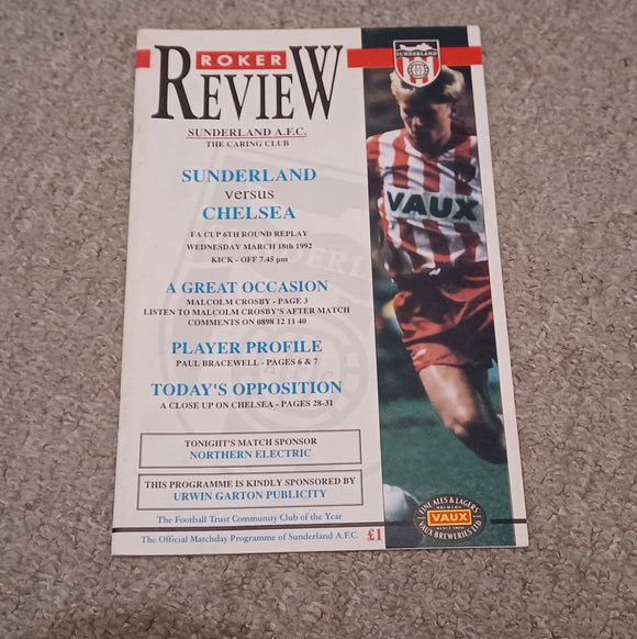 Sunderland v Chelsea FA CUP 6th Round Replay 1991/92
