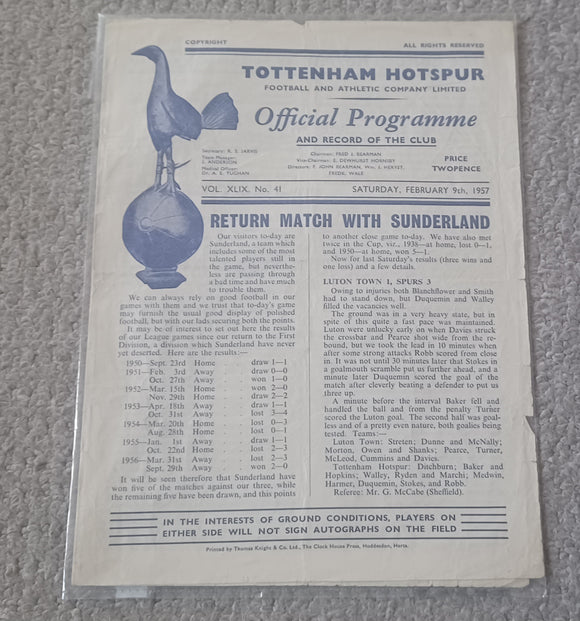Tottenham v Sunderland 1956/7