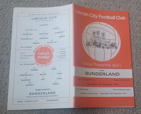 Lincoln City v Sunderland FLC 1970/1