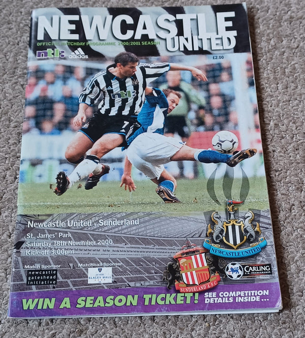 Newcastle Utd v Sunderland 2000/1 including official team sheet