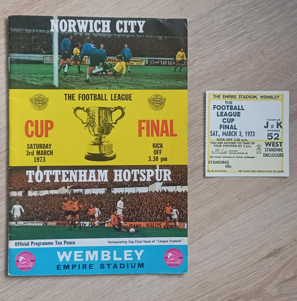 Tottenham v Norwich 1973 League Cup Final Inc Match Ticket