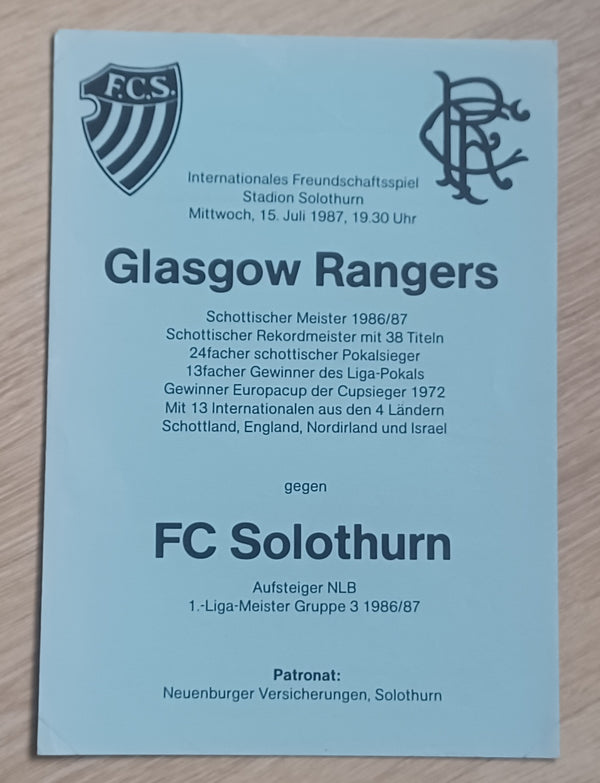 FC Solothurn v Rangers 1986/7