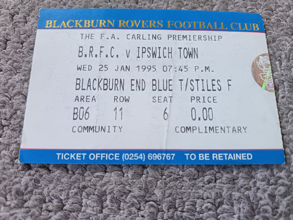 Blackburn Rovers v Ipswich 1994/5 Match ticket