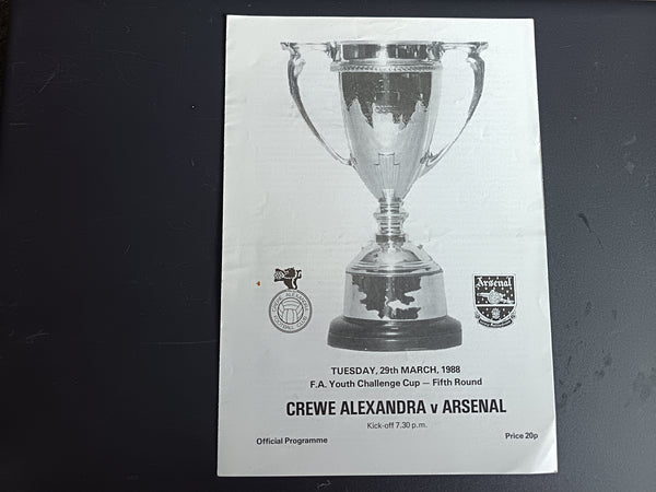 Crewe v Arsenal 1987/8 FA Youth Cup 5th Round