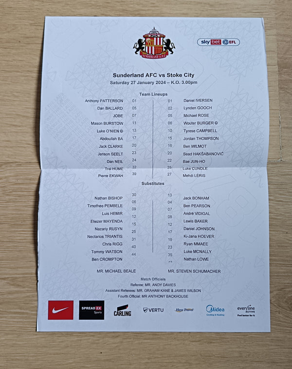 Sunderland Signed Dan Ballard Programme v Stoke City 2023/4