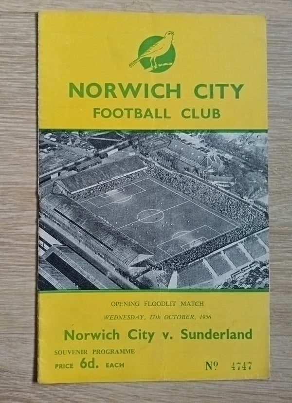 Norwich City v Sunderland 1956/7 Floodlight Friendly