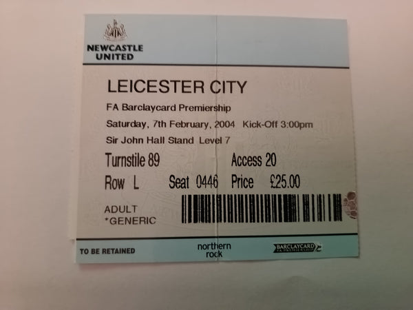 Newcastle United v Leicester City Match Ticket 2003/4