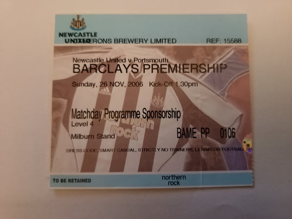 Newcastle United v Portsmouth Match Ticket 2006/7