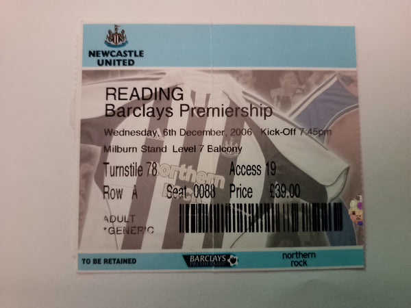 Newcastle United v Reading Match Ticket 2006/7