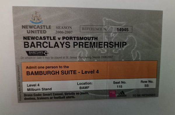 Newcastle United v Portsmouth Match Ticket 2006/7