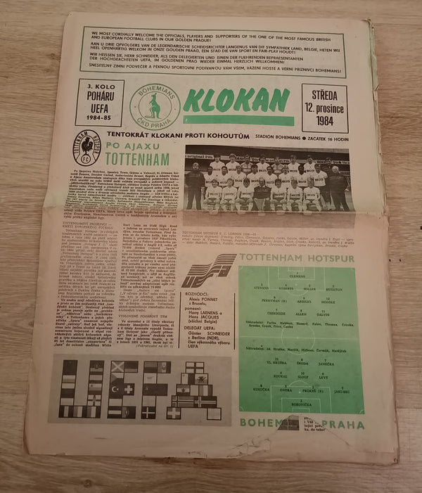 Bohemians Praha v Tottenham Hotspur 1984/5 UEFA Cup