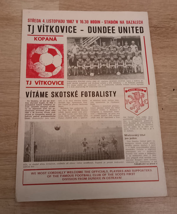 Tj Vitkovice v Dundee Utd 1987/8 UEFA Cup