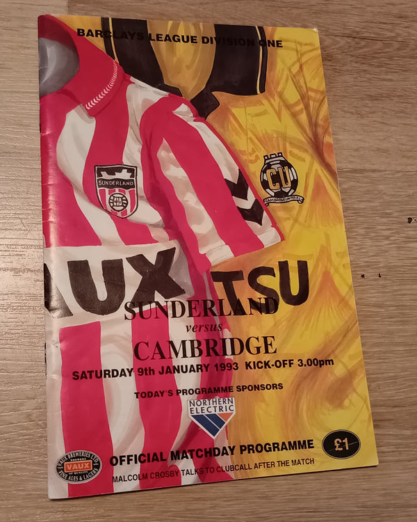 Sunderland v Cambridge Utd 1992/3 SIGNED Gary Bennett