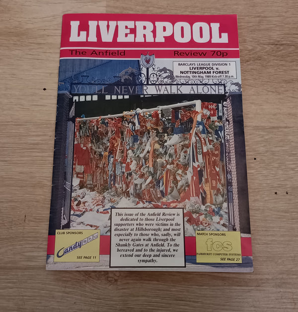 Liverpool v Nottingham Forest 1988/9 Hillsborough Tribute