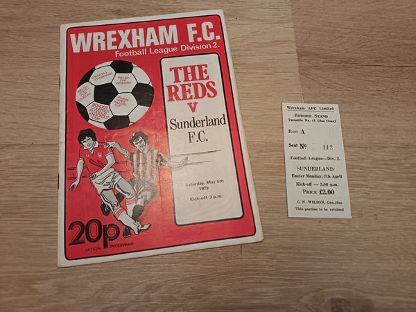 Wrexham v Sunderland 1979/80 Programme & Match Ticket