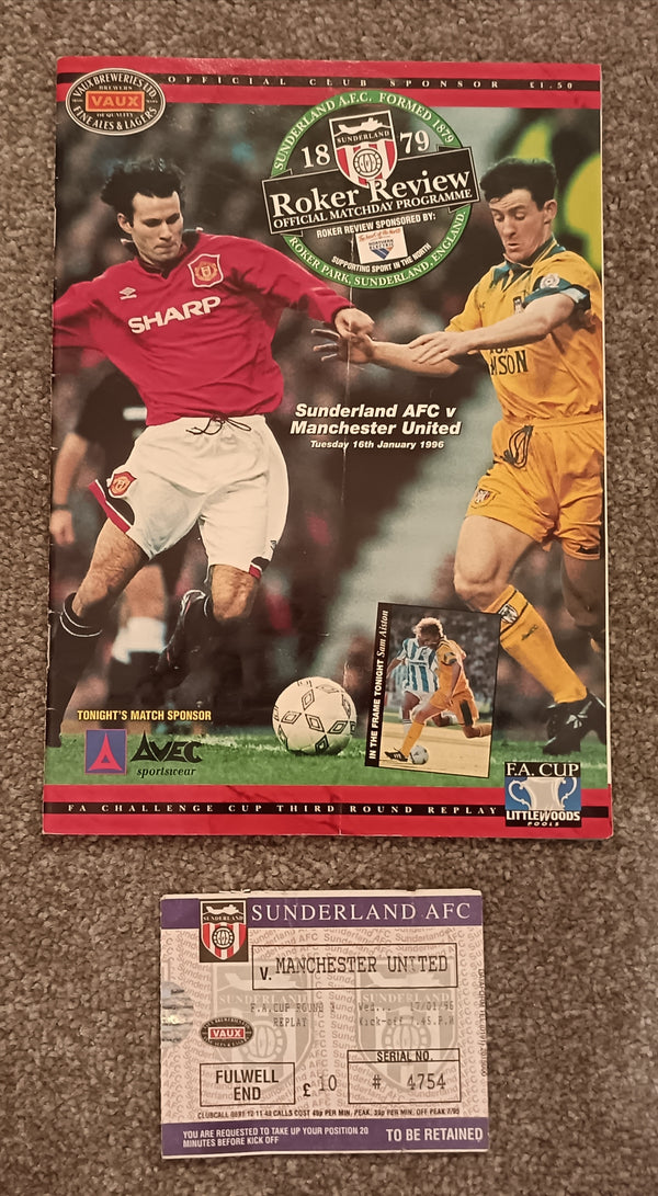 Sunderland v Manchester United FA Cup 1995/6 inc Match Ticket