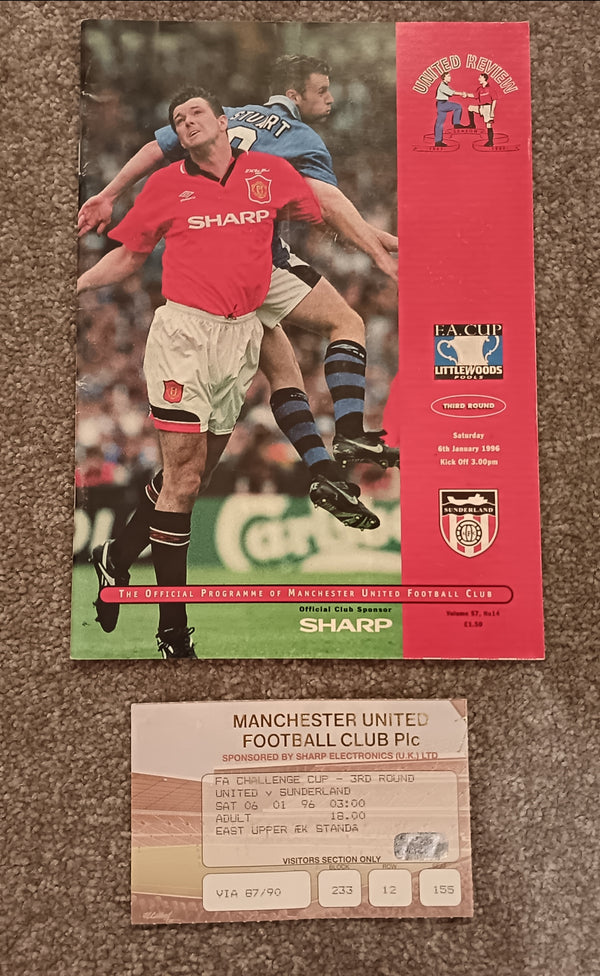 Manchester United v Sunderland FA Cup 1995/6 inc Match Ticket