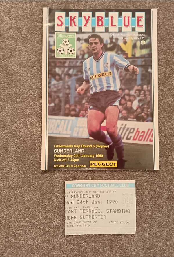 Coventry City v Sunderland 1989/90 League Cup inc Match Ticket