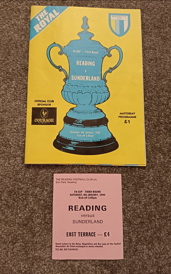 Reading v Sunderland FA Cup 1989/90 inc match ticket