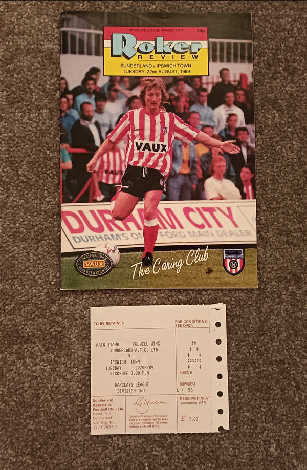 Sunderland v Ipswich Town 1988/9 inc match ticket