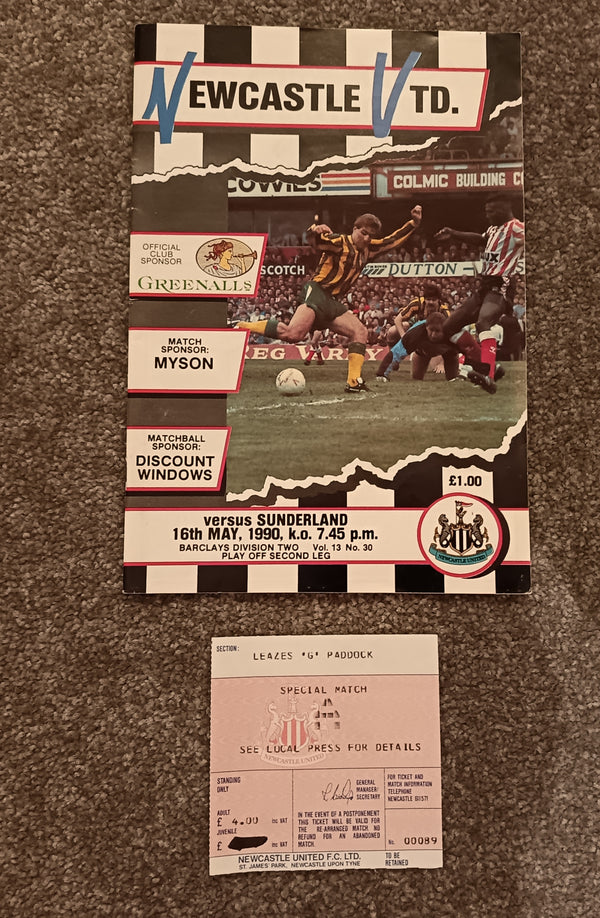 Newcastle Utd v Sunderland 1989/90 Play Off Semi Final inc Match Ticket