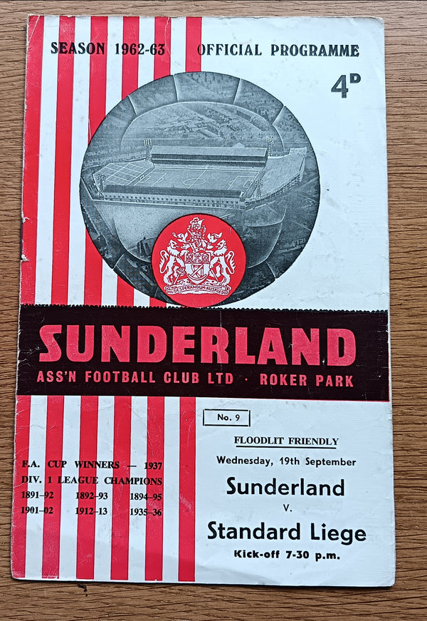 Sunderland v Standard Liege 1962/3 Floodlight Friendly
