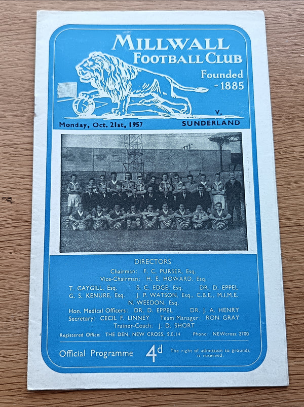 Millwall v Sunderland 1957/8 Mid season friendly