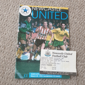 Match Programme Newcastle United v Sunderland 1991/2 inc Match Ticket