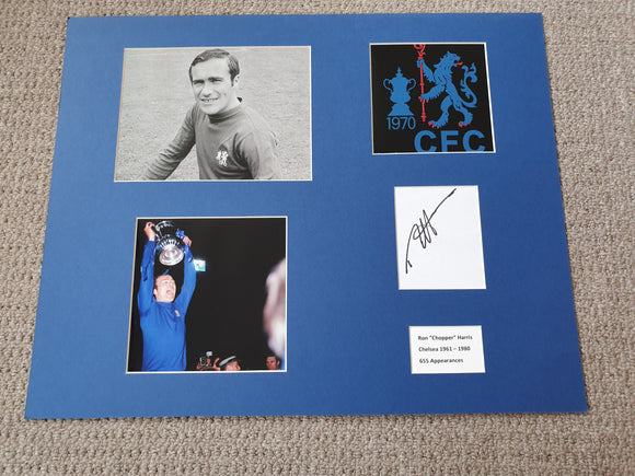 Signed Mounted Display Ron Harris Chelsea 1970 FA Cup winner