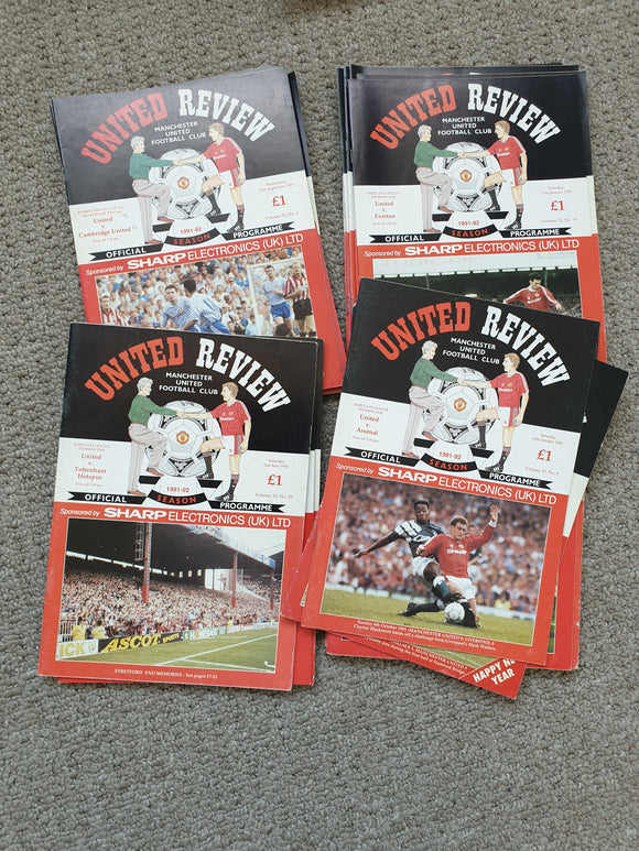 Manchester United Home Programmes 1991/92 COMPLETE