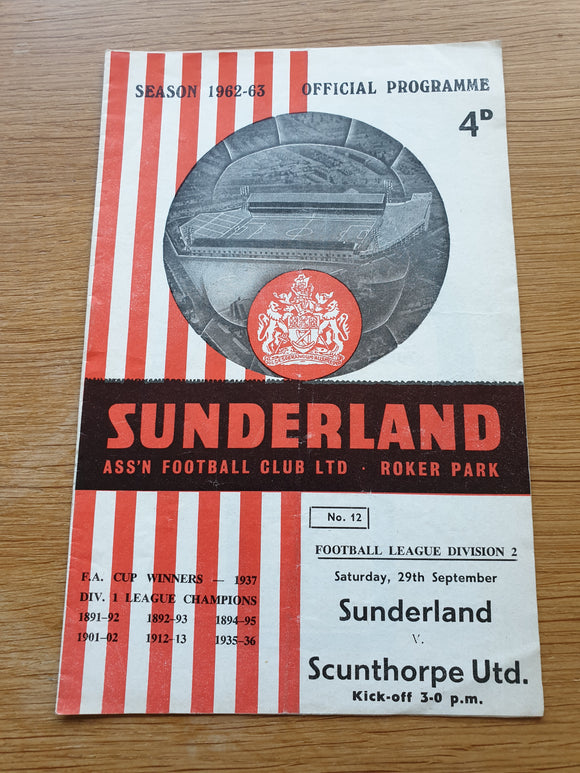 Sunderland v Scunthorpe Utd 1962/63