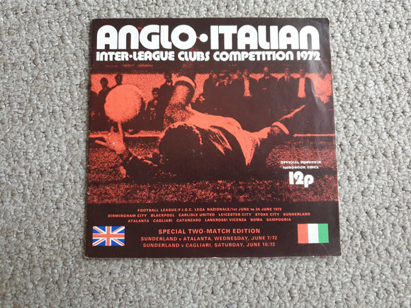 Sunderland v Atalanta/Cagliari Anglo Italian Competition 1972